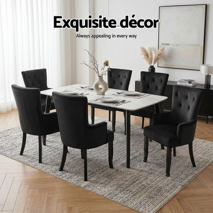 6x Artiss Dining Chairs Velvet French Provincial Armchair Black