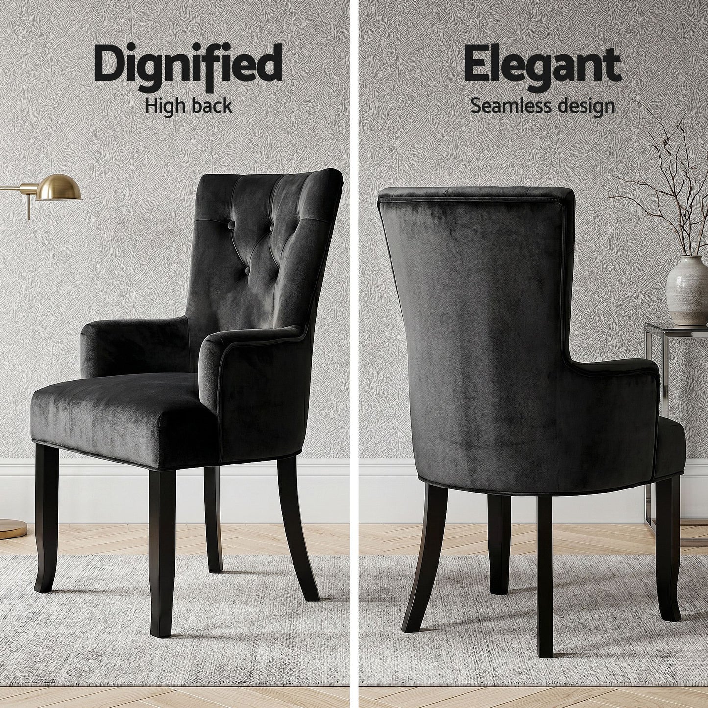 6x Artiss Dining Chairs Velvet French Provincial Armchair Black