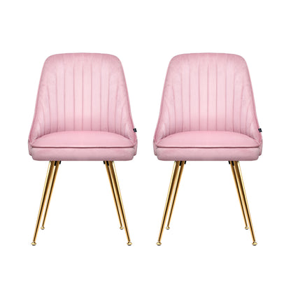 Artiss Dining Chairs Set of 2 Velvet Channel Tufted Pink