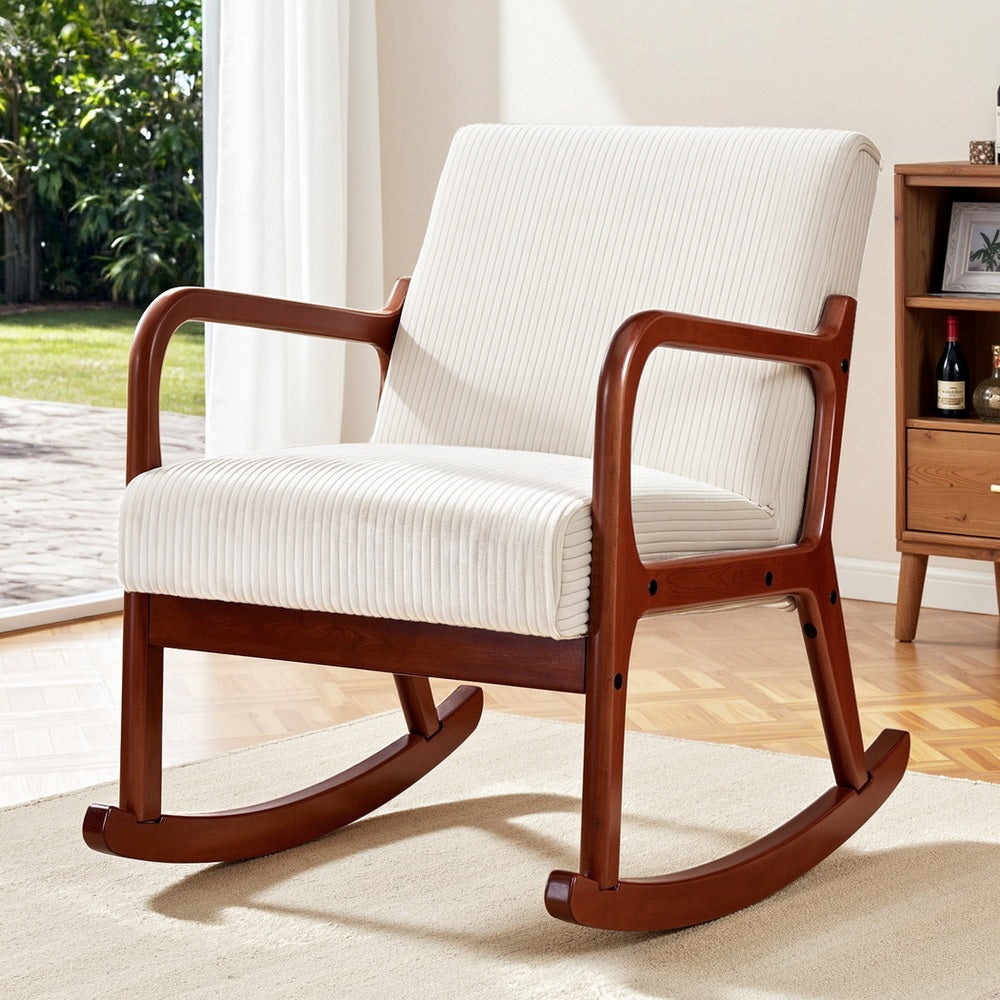 Artiss Rocking Armchair Nursing Chair Corduroy Beige