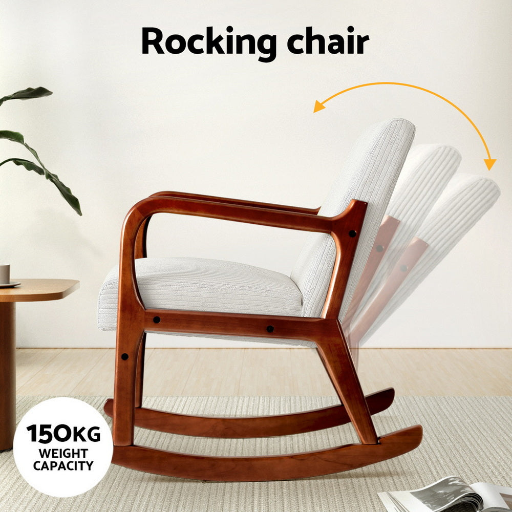 Artiss Rocking Armchair Nursing Chair Corduroy Beige