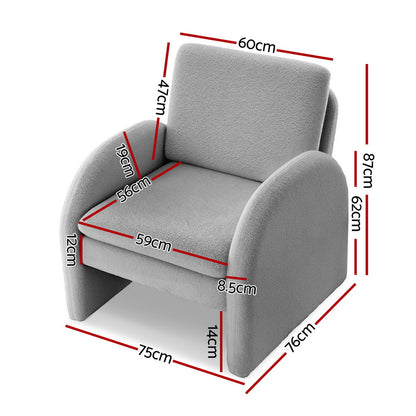 Artiss Armchair Accent Chair Lounge Tub Sofa Couch Curved Arm Seat Boucle Grey