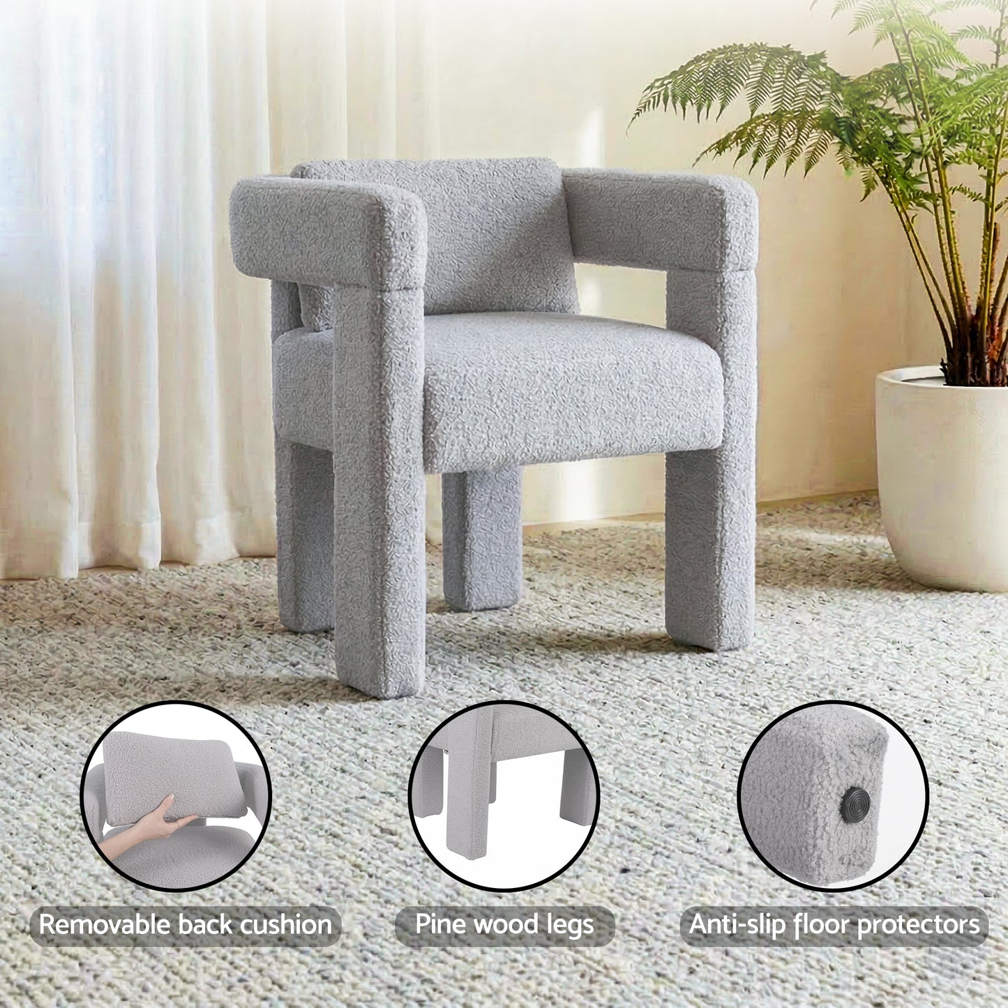 Artiss Armchair Accent Chair Lounge Sofa Couch Boucle Fabric Grey