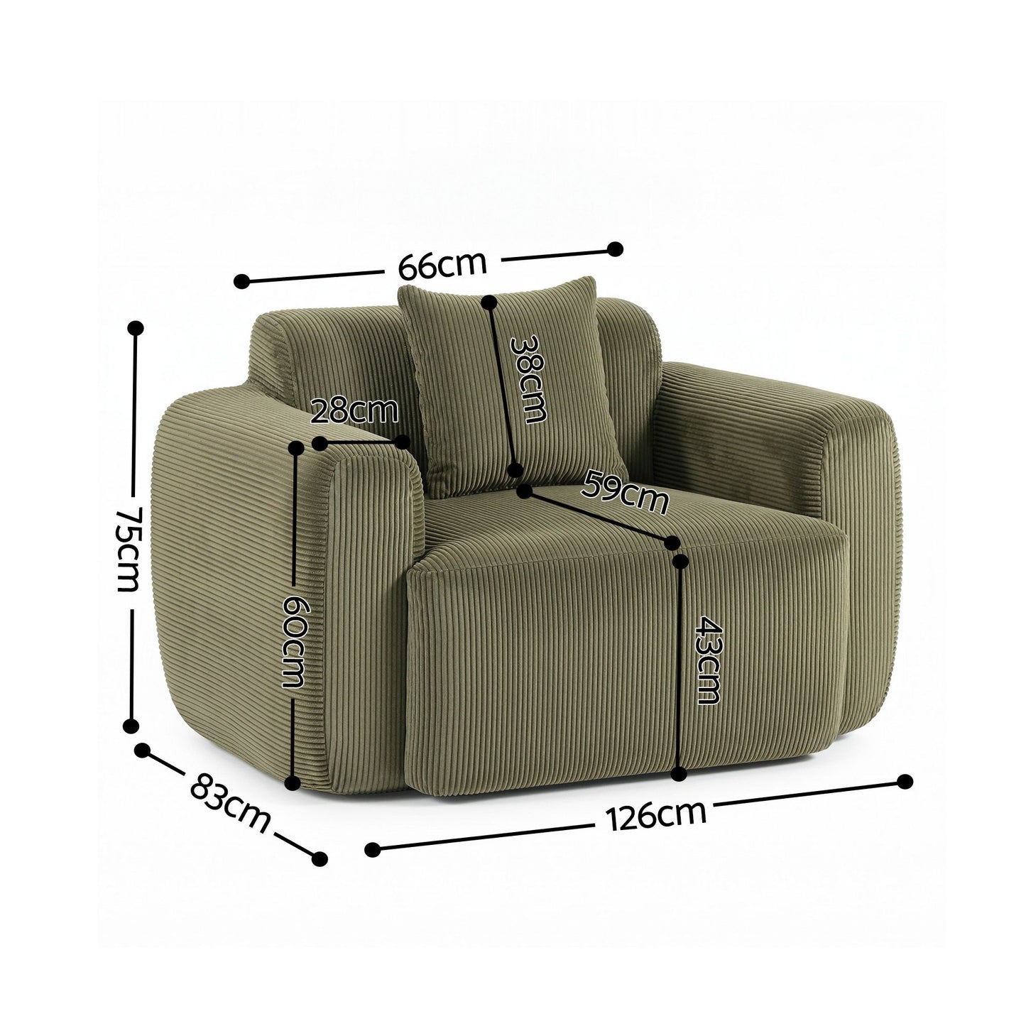 Artiss Compressed Armchair Sofa with Cushion Corduroy No Assembly Green