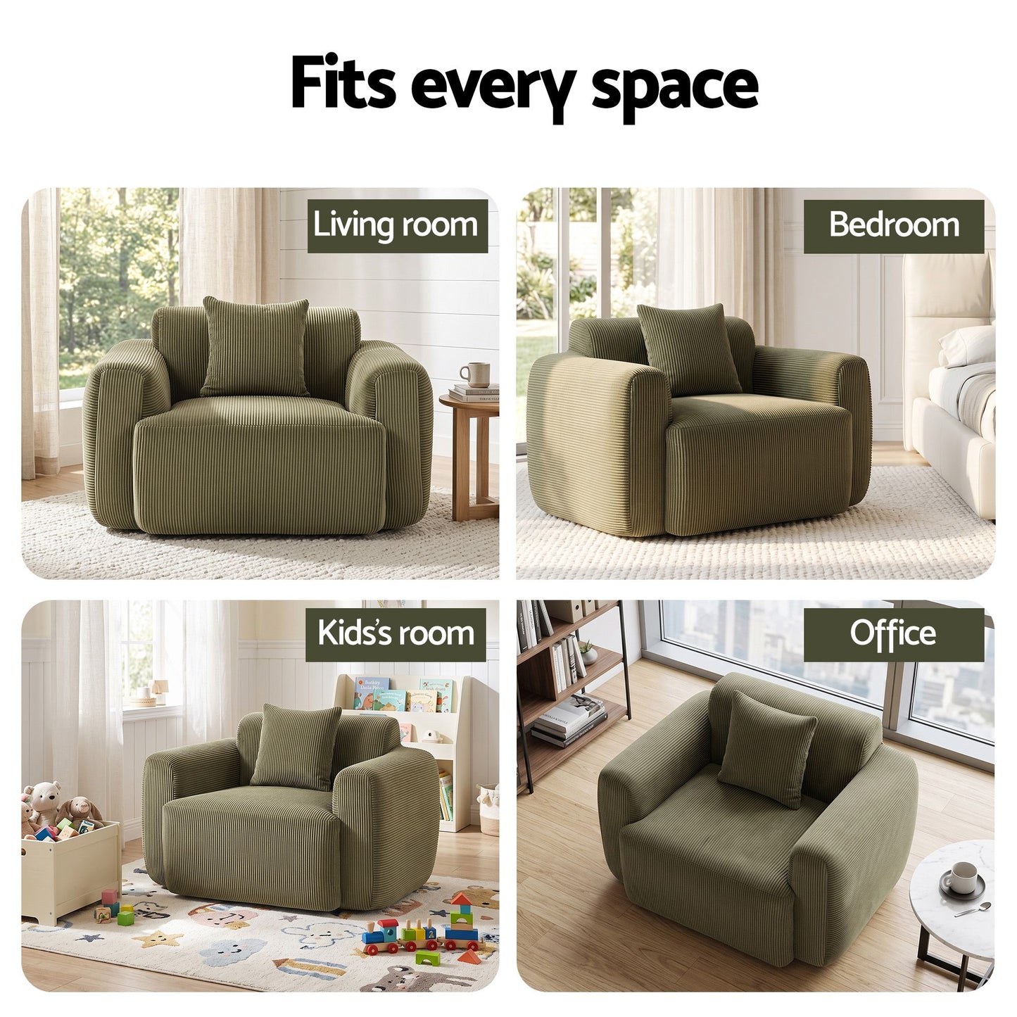 Artiss Compressed Armchair Sofa with Cushion Corduroy No Assembly Green