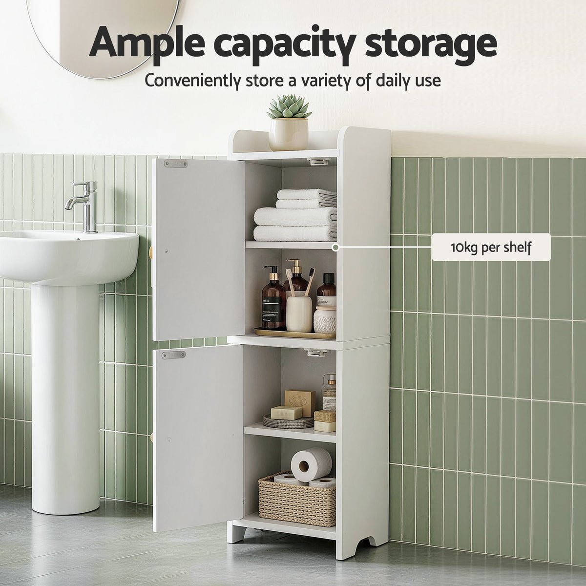 Artiss 2x Bathroom Storage Cabinet 2-Tier Slim Toilet Organizer Adjustable White