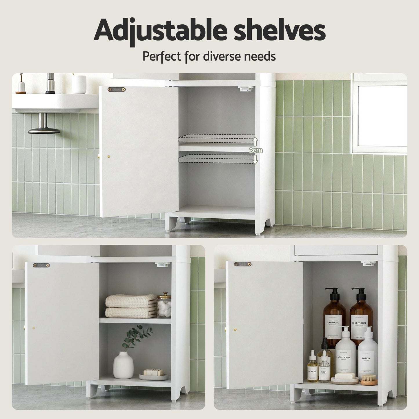 Artiss 2x Bathroom Storage Cabinet 2-Tier Slim Toilet Organizer Adjustable White