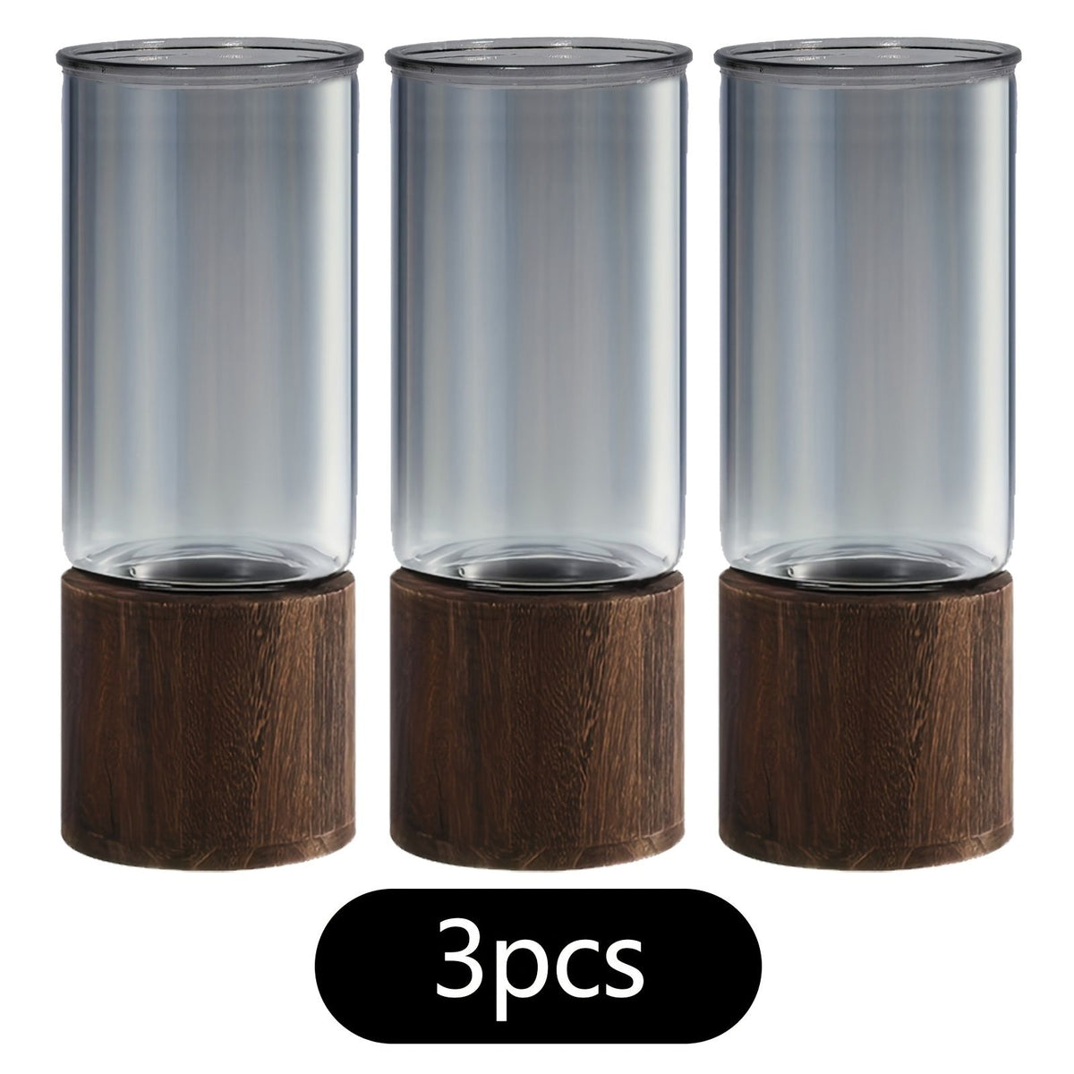 Black wood base vase, cylindrical glass vase, home decor vase, flower vase, high quality vase, Australian home decor, modern vase, natural wood vase