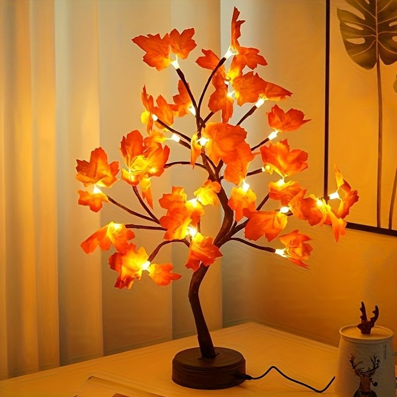 maple leaf lamp, LED table lamp, bendable branch lamp, home decor lamp, festive light, autumn decoration, nightstand lamp, Australian home decor, energy-saving lamp, indoor ambience lighting - maple tree - Size LED-USB