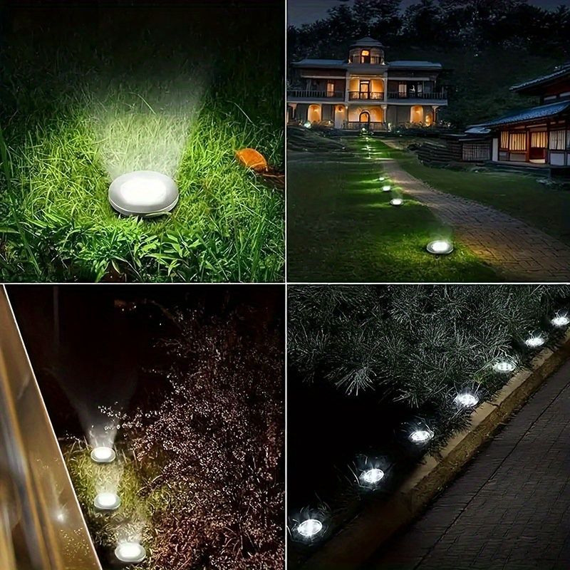 solar ground disk lights, outdoor lighting Australia, 8 LED lights, stainless steel solar lights, path lighting, garden driveway lights, courtyard lawn lighting, solar powered ground lights, energy efficient garden lights, automatic dusk to dawn lights -