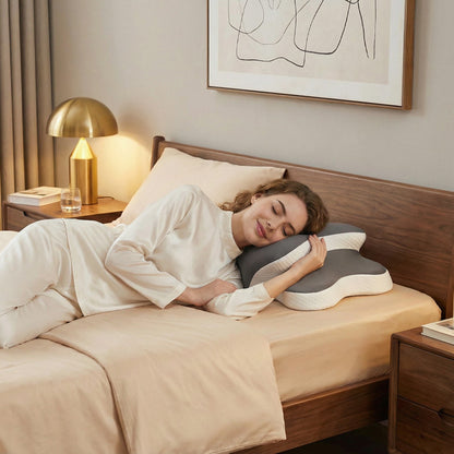 Side Sleeper Neck Pillow | Odor-Free, Light Beige Friendly Design, Comfortable Sleep Posture, Polyester Material, Hand Wash Only