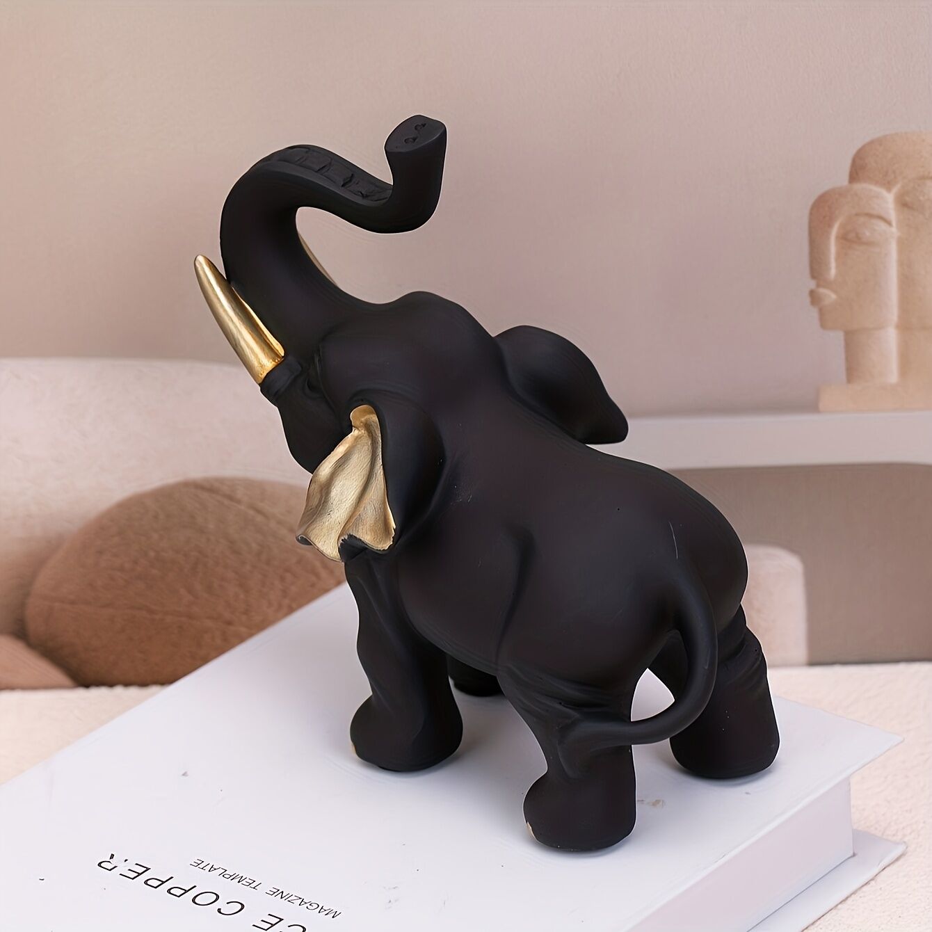 Vitality Corner — 1pc Lucky Fortune Elephant Decoration, Resin Statue Art Craft for Bookshelf Home Living Room Office Cafe Decor, Room Tabletop Display Entryway Ornament