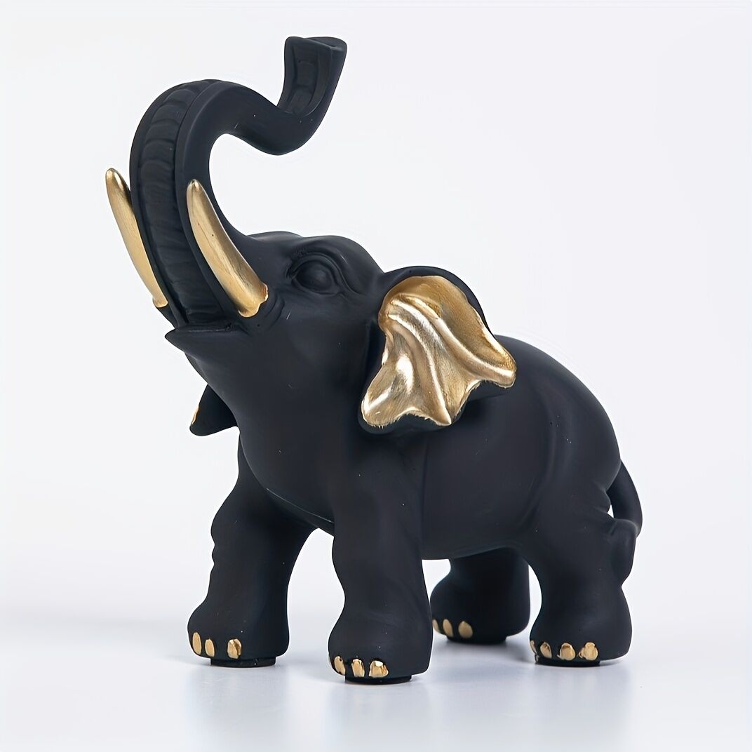 Vitality Corner — 1pc Lucky Fortune Elephant Decoration, Resin Statue Art Craft for Bookshelf Home Living Room Office Cafe Decor, Room Tabletop Display Entryway Ornament