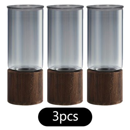 Black wood base vase, cylindrical glass vase, home decor vase, flower vase, high quality vase, Australian home decor, modern vase, natural wood vase