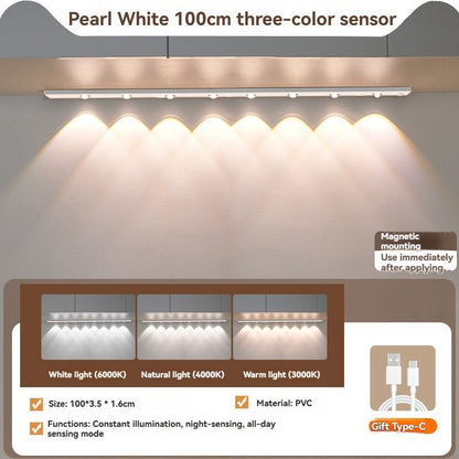 LED Strip Light Motion Sensor Light Rechargeable Light Magnetic Strip Light USB - White - Size 30CM