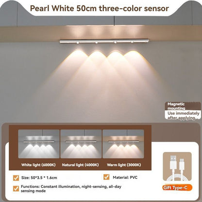 LED Strip Light Motion Sensor Light Rechargeable Light Magnetic Strip Light USB - White - Size 50CM