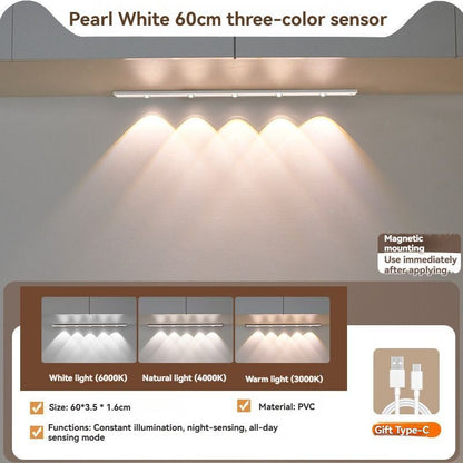 LED Strip Light Motion Sensor Light Rechargeable Light Magnetic Strip Light USB - White - Size 60CM