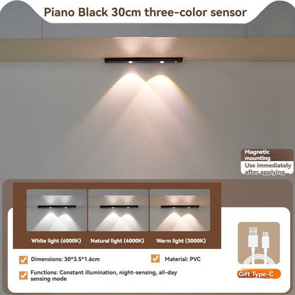 LED Strip Light Motion Sensor Light Rechargeable Light Magnetic Strip Light USB - Black - Size 20CM