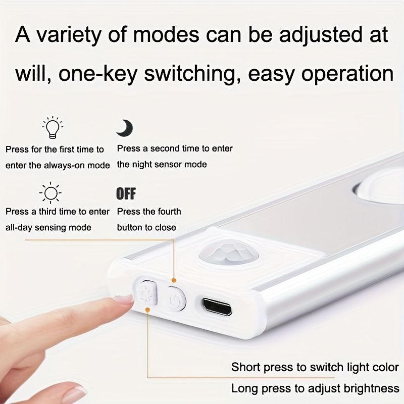 LED Strip Light Motion Sensor Light Rechargeable Light Magnetic Strip Light USB - Black - Size 40CM