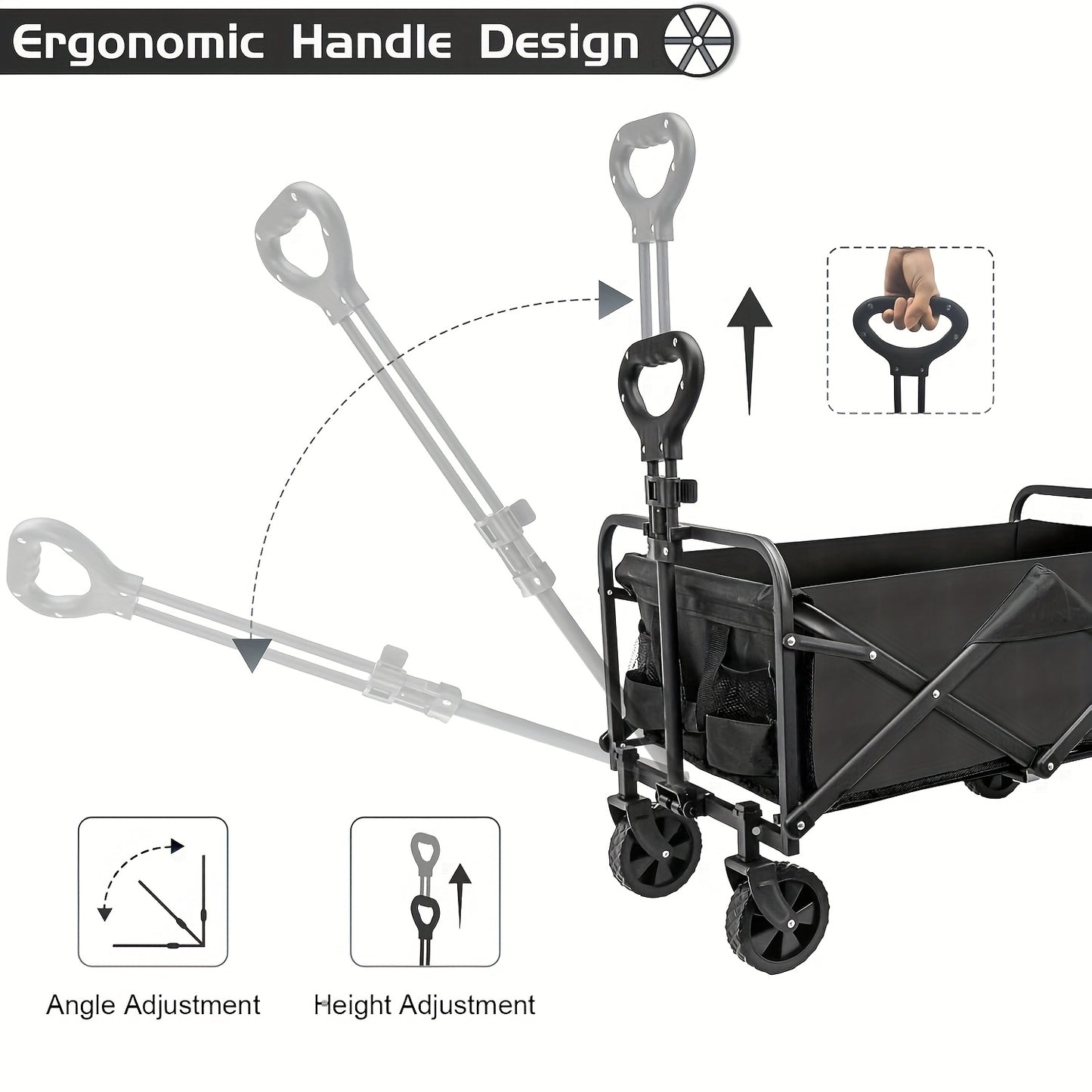 250KG Load Capacity 300L Large Capacity Heavy Duty Foldable Beach Car - All-Terrain Foldable Multi-Functional Handcart with Large Wheels, Side Pockets and Brakes - Durable Oxford Fabric and Stainless Steel Structure, Suitable for Camping, Garden, Sports a