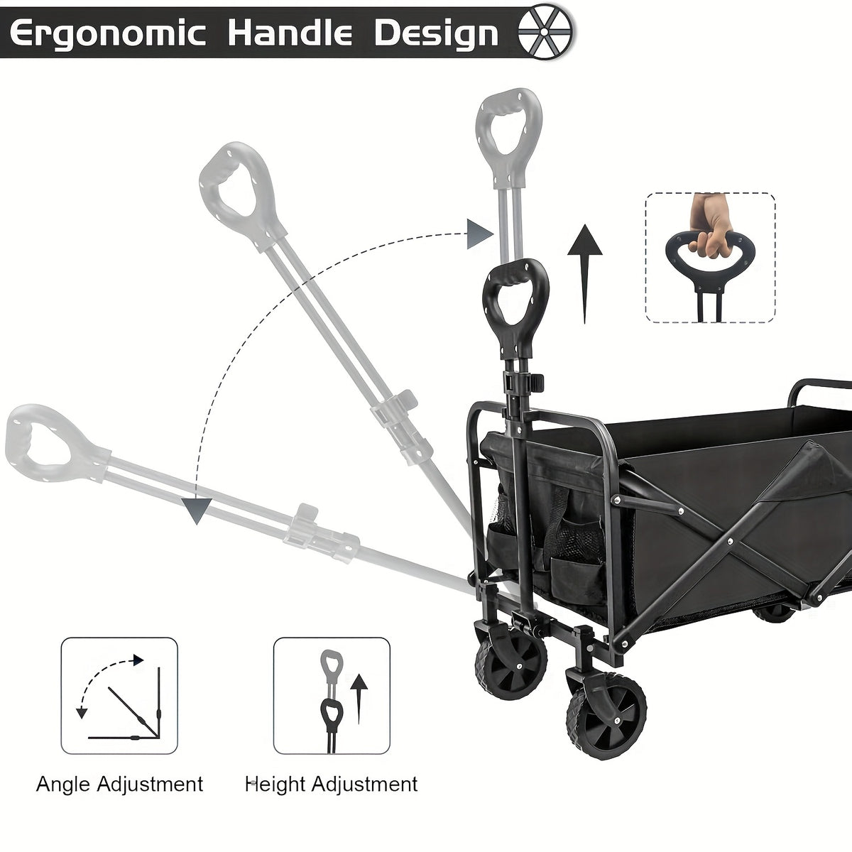 250KG Load Capacity 300L Large Capacity Heavy Duty Foldable Beach Car - All-Terrain Foldable Multi-Functional Handcart with Large Wheels, Side Pockets and Brakes - Durable Oxford Fabric and Stainless Steel Structure, Suitable for Camping, Garden, Sports a