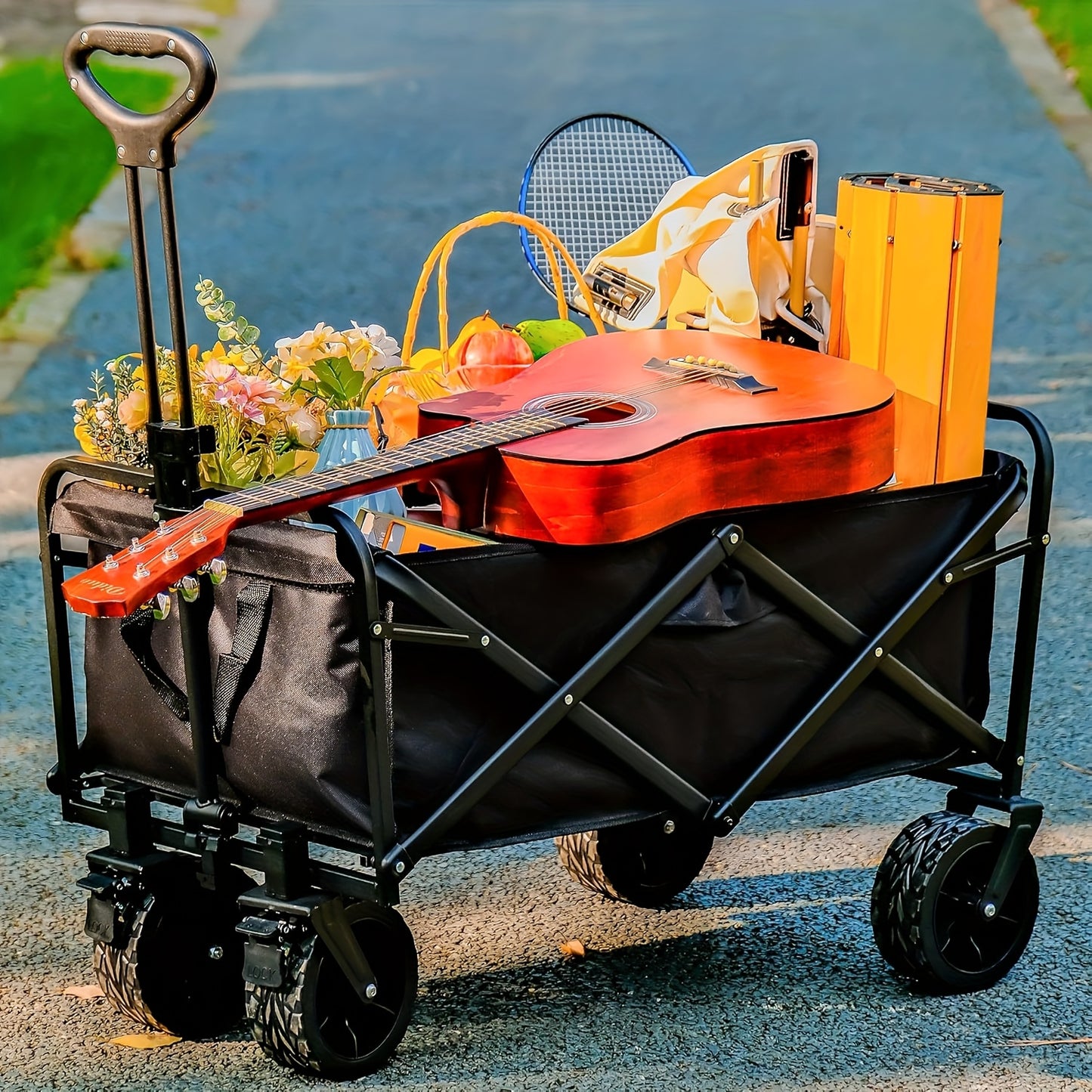 250KG Load Capacity 300L Large Capacity Heavy Duty Foldable Beach Car - All-Terrain Foldable Multi-Functional Handcart with Large Wheels, Side Pockets and Brakes - Durable Oxford Fabric and Stainless Steel Structure, Suitable for Camping, Garden, Sports a