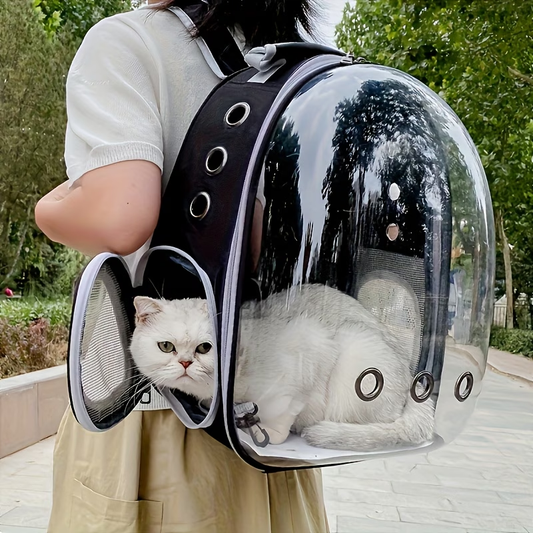 1 space capsule pet backpack - breathable transparent travel carry-on box, suitable for cats and small dogs, with zipper, portable, suitable for outdoor exploration, pet carry-on box, modern pet accessories, secure zipper closure