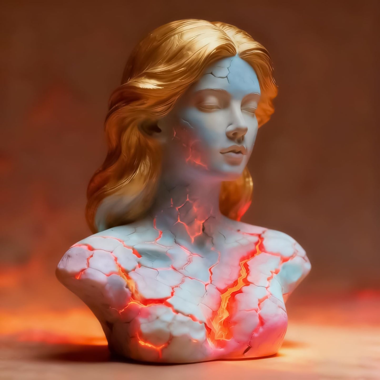 Blazing Maiden Figurine LED Lamp – Artistic Resin Sculpture with Crackled Light Effect, Elegant Decorative Night Light(Blue)