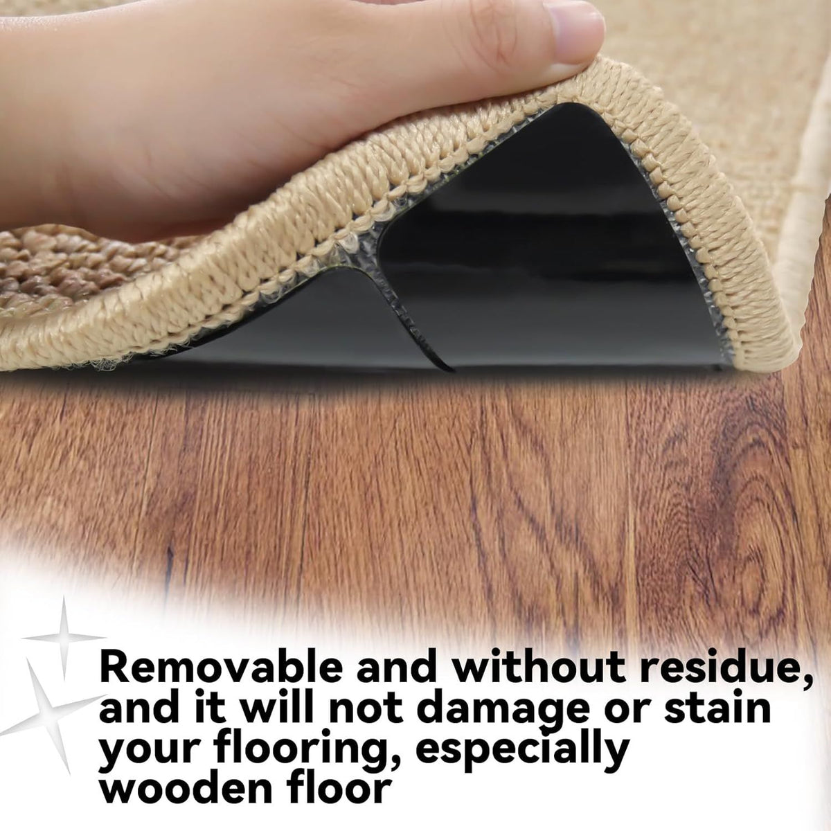 24PCS Reusable Carpet Grippers, Washable Non-Slip Rug Tape for Hardwood Floors, Strong Adhesive Rug Corners Fixer, No Residue Rug Pads for Area Rugs (Black)