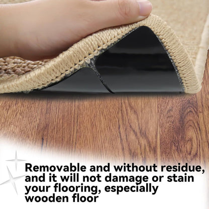 24PCS Reusable Carpet Grippers, Washable Non-Slip Rug Tape for Hardwood Floors, Strong Adhesive Rug Corners Fixer, No Residue Rug Pads for Area Rugs (Black)