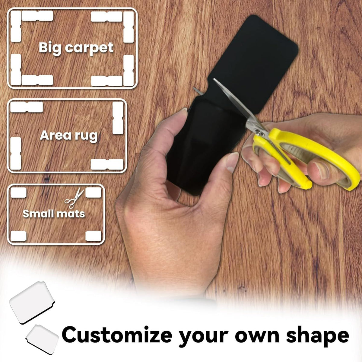 24PCS Reusable Carpet Grippers, Washable Non-Slip Rug Tape for Hardwood Floors, Strong Adhesive Rug Corners Fixer, No Residue Rug Pads for Area Rugs (Black)