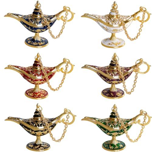 6-Piece Magic Genie Lamp Set, Perfect for Wedding Parties, Home Decor, and Themed Displays (Red)