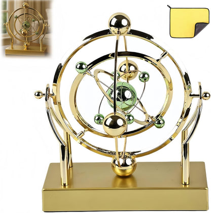 Celestial Orbit Perpetual Motion Pendulum, Kinetic Art Desk Decor 3D Space,Battery Powered Perpetual Motion Machine, Kinetic Art Desk Decor Science, Magnetic Balance Model for Home Or Office (Gold)