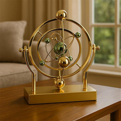 Celestial Orbit Perpetual Motion Pendulum, Kinetic Art Desk Decor 3D Space,Battery Powered Perpetual Motion Machine, Kinetic Art Desk Decor Science, Magnetic Balance Model for Home Or Office (Gold)