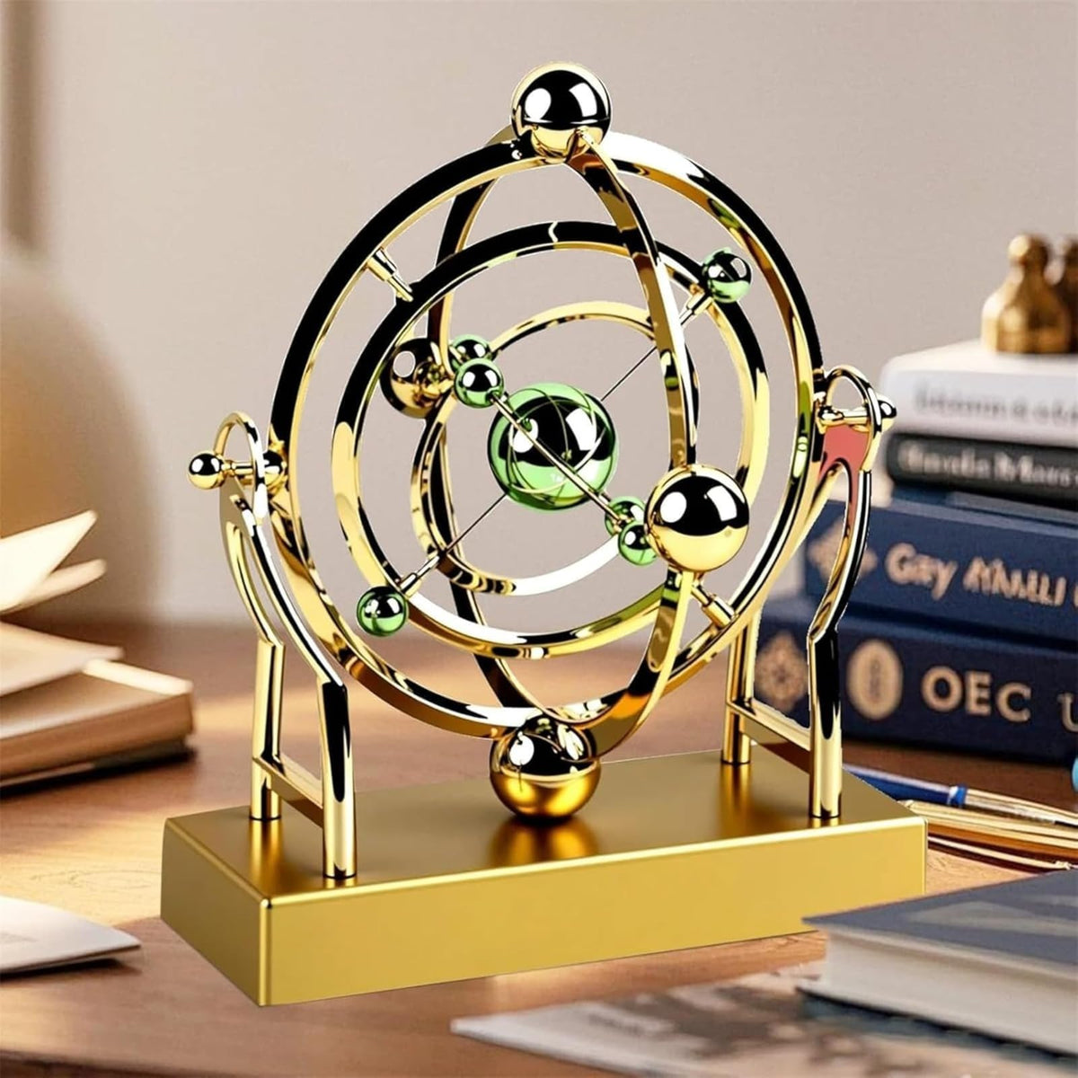 Celestial Orbit Perpetual Motion Pendulum, Kinetic Art Desk Decor 3D Space,Battery Powered Perpetual Motion Machine, Kinetic Art Desk Decor Science, Magnetic Balance Model for Home Or Office (Gold)