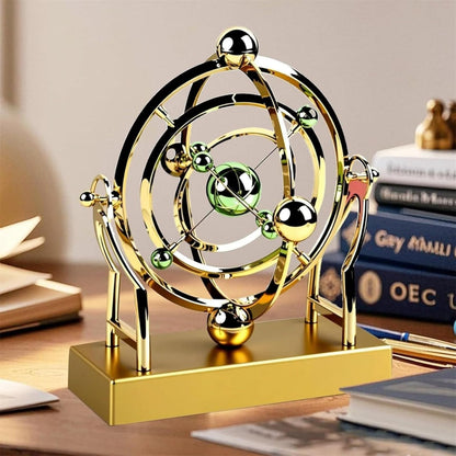 Celestial Orbit Perpetual Motion Pendulum, Kinetic Art Desk Decor 3D Space,Battery Powered Perpetual Motion Machine, Kinetic Art Desk Decor Science, Magnetic Balance Model for Home Or Office (Gold)