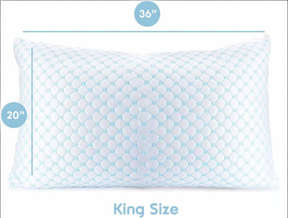 King Size Cooling Pillow with Shredded Memory Foam & Gel Infusion – Adjustable Loft, Breathable Dual-Sided Cover, 20" x 36" (Blue) | Other Sizes Available in Store