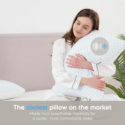 King Size Cooling Pillow with Shredded Memory Foam & Gel Infusion – Adjustable Loft, Breathable Dual-Sided Cover, 20" x 36" (Blue) | Other Sizes Available in Store