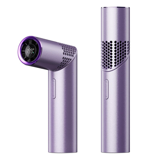Portable Mini Handheld Fan – 3-in-1 Rechargeable Turbine Fan with 1-199 Speed, Digital Display, Neck Strap, Long Battery Life for Outdoor, Travel, Office Use (Purple)