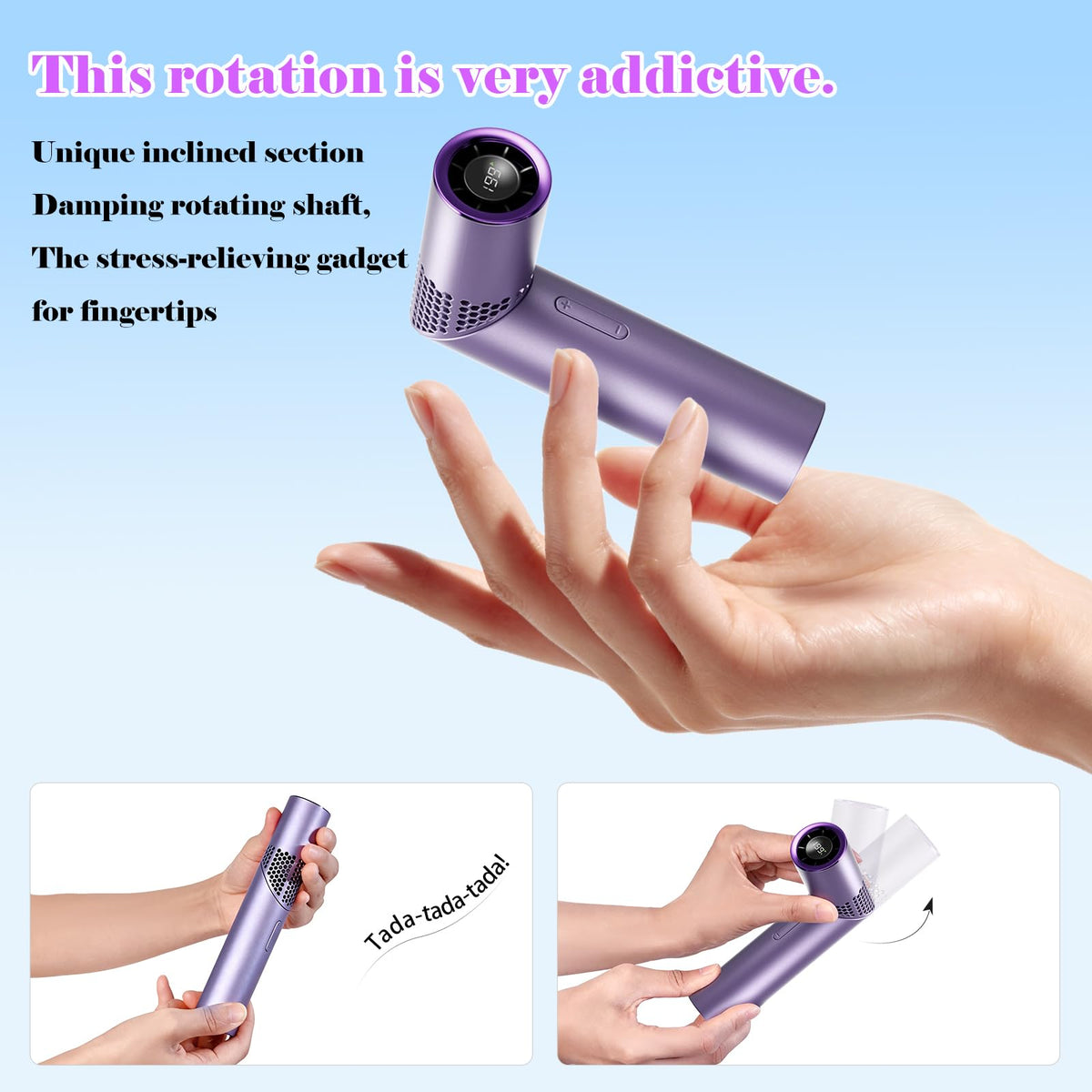 Portable Mini Handheld Fan – 3-in-1 Rechargeable Turbine Fan with 1-199 Speed, Digital Display, Neck Strap, Long Battery Life for Outdoor, Travel, Office Use (Purple)