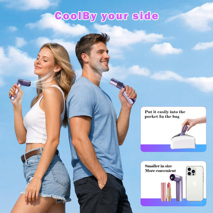 Portable Mini Handheld Fan – 3-in-1 Rechargeable Turbine Fan with 1-199 Speed, Digital Display, Neck Strap, Long Battery Life for Outdoor, Travel, Office Use (Purple)
