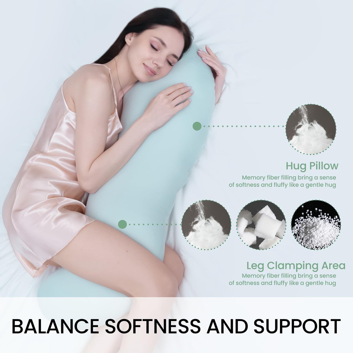 Pea Pod Shape Body Pillow for Adults – Full-Body Support Side Sleeper Pillow, Pregnancy & Back Pain Relief, Soft Hug Pillow with Memory Fiber Filling (Light Blue)