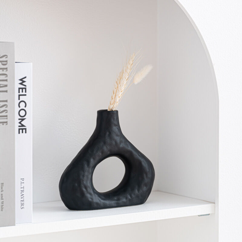 Minimalist Ceramic Vase Set (2-Piece): Modern Home Decor for Flower Arrangements (Black) | White Version Available In-Store
