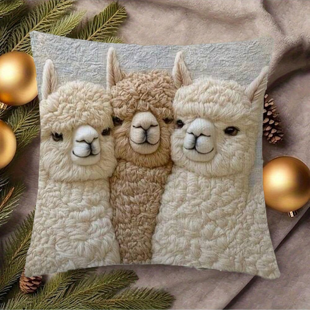 Cute Alpaca Throw Pillow Cover Set of 2 – Soft Faux Fur Decorative Cushion Case for Sofa, Bed, Car – Cozy Home Accent (Gray)