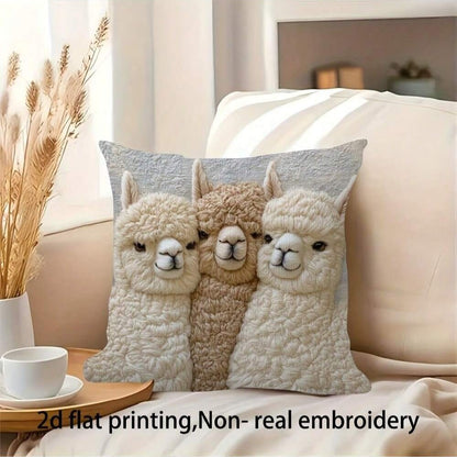 Cute Alpaca Throw Pillow Cover Set of 2 – Soft Faux Fur Decorative Cushion Case for Sofa, Bed, Car – Cozy Home Accent (Gray)