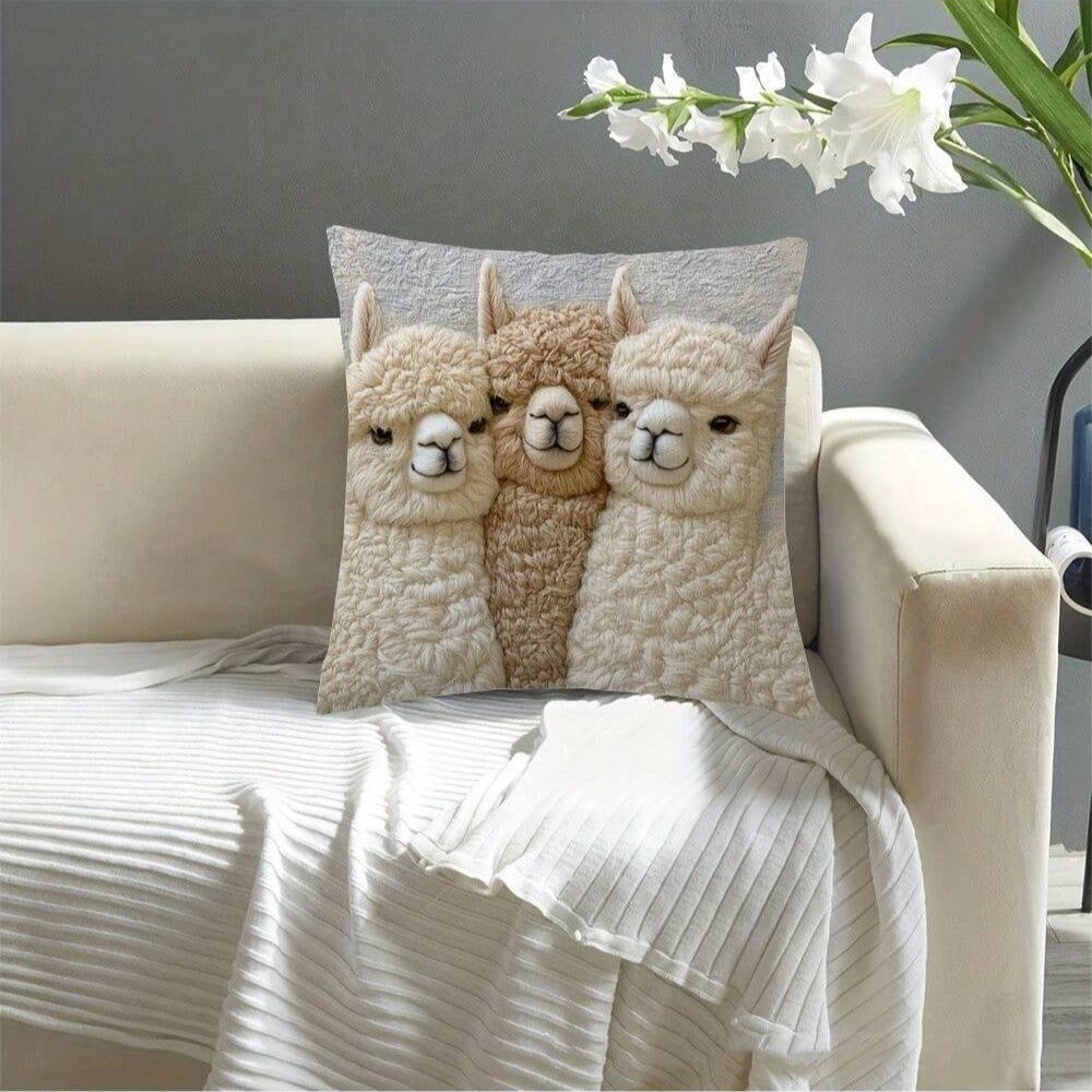 Cute Alpaca Throw Pillow Cover Set of 2 – Soft Faux Fur Decorative Cushion Case for Sofa, Bed, Car – Cozy Home Accent (Gray)