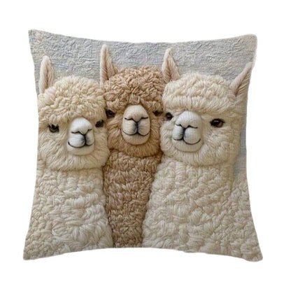 Cute Alpaca Throw Pillow Cover Set of 2 – Soft Faux Fur Decorative Cushion Case for Sofa, Bed, Car – Cozy Home Accent (Gray)