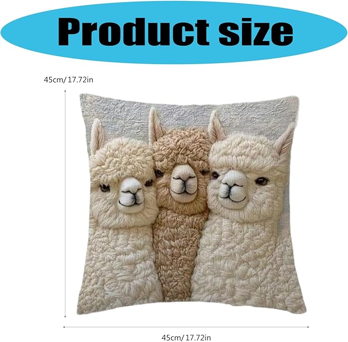 Cute Alpaca Throw Pillow Cover Set of 2 – Soft Faux Fur Decorative Cushion Case for Sofa, Bed, Car – Cozy Home Accent (Gray)