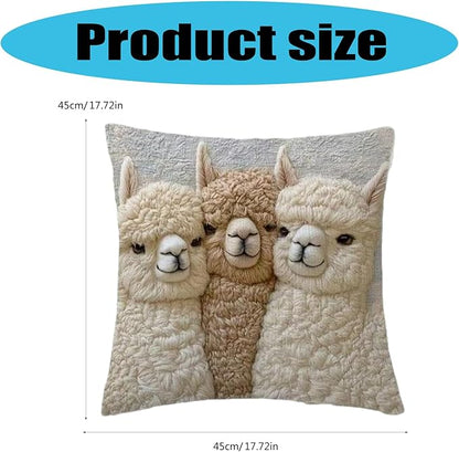 Cute Alpaca Throw Pillow Cover Set of 2 – Soft Faux Fur Decorative Cushion Case for Sofa, Bed, Car – Cozy Home Accent (Gray)