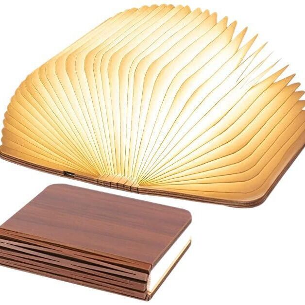Christmas giftsRechargeable LED Book Night Light: Creative Folding Wooden Lamp with Magnetic Design for Bedrooms & GiftingWalnut Red,(L)